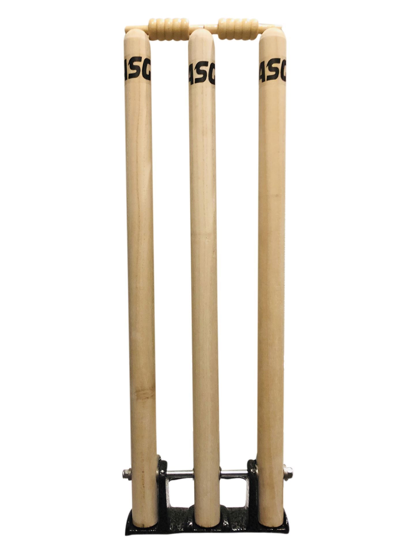 ND Cricket Wooden Spring Return Stumps With Bails & Metal Base Wickets 